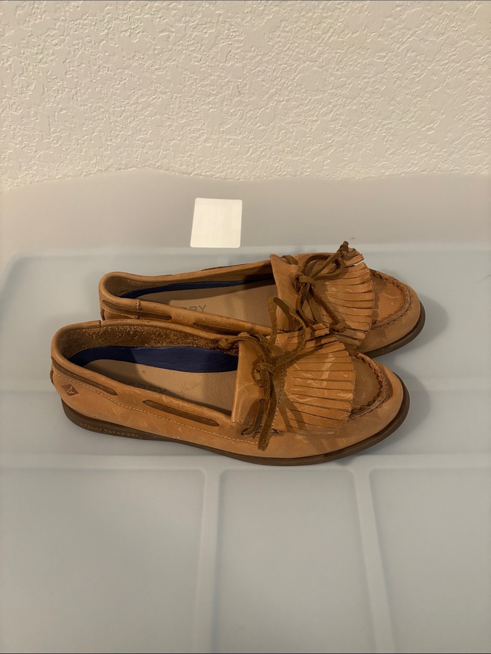 Sperry Tan Kiltie Loafers slip on Shoes SZ 9.5 boat shoes soft leather fringe